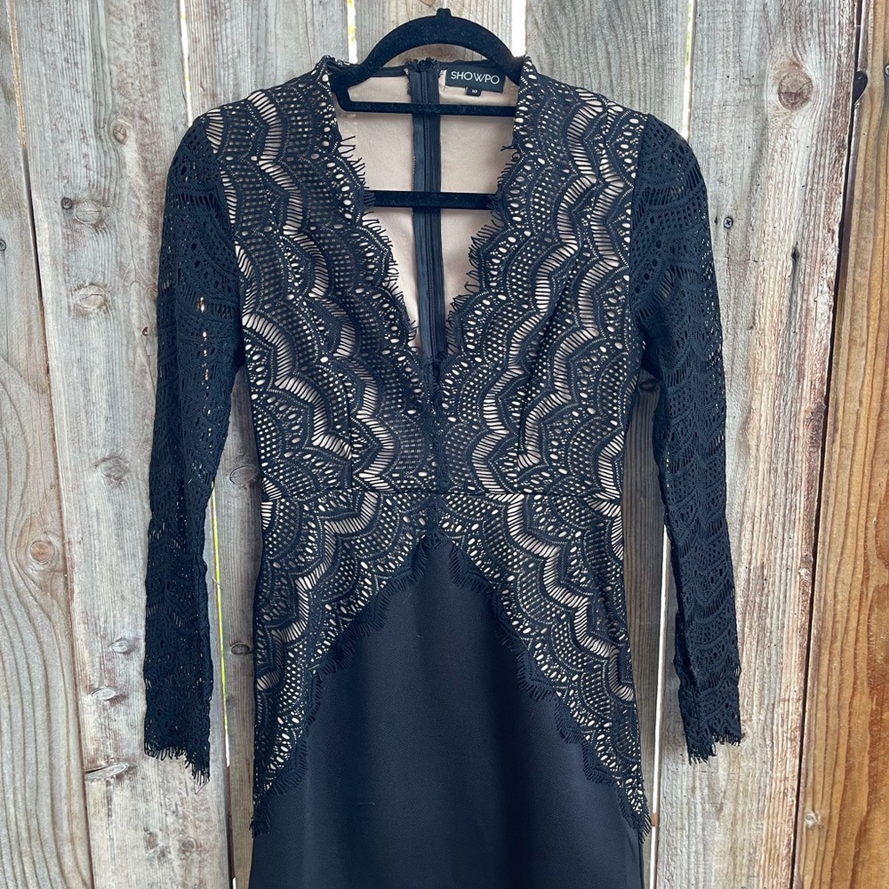 Showpo Fast Love Dress in Black Lace size (10) M fits a size 6-8!